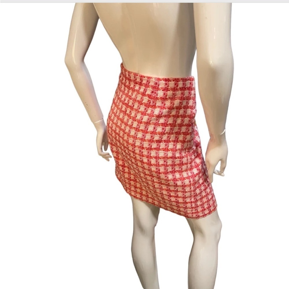 Y2K Brooks Brothers Tweed Boucle Plaid A-line Mini pink Orange White Skirt M - Picture 5 of 10